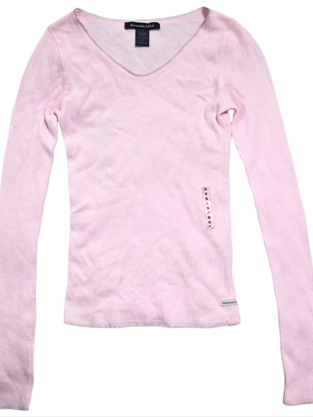 Abercrombie vintage light pink waffle knit cotton pullover vneck
